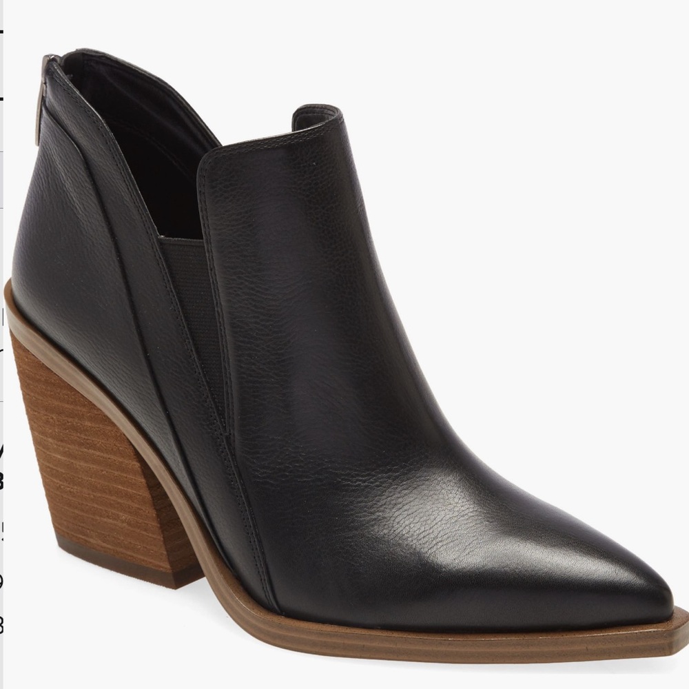 Vince Camuto Black Leather Gradina Block Heel Bootie 9.5